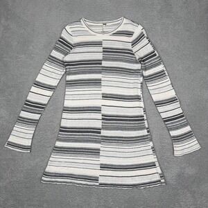 Free People Womens Small Striped Knit Tunic Long Sleeve Mini Dress Ivory Black